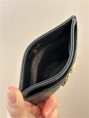 Chanel Card Holder Black Grained Calfskin Gold Tone Metal 3878