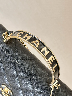 Chanel Wallet On Chain With Enamel Top Handle Grained Calfskin Gold Tone Metal Black 4853
