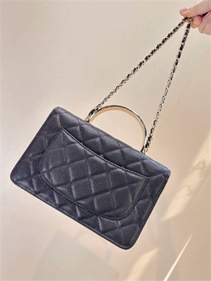 Chanel Wallet On Chain With Enamel Top Handle Grained Calfskin Gold Tone Metal Black 4853