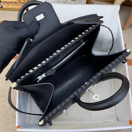 Bir.kin Picnic bag 25 Swift Leather Wicker Silver Tone Hardware Black HS