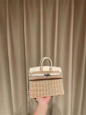 Bir.kin Picnic bag 25 Swift Leather Wicker Silver Tone Hardware White HS