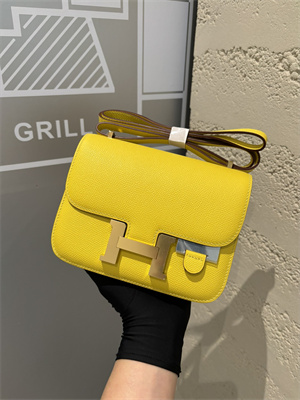 Constance Bag Epsom Leather 18CM Gold/Silver Tone Metal In Jaune Amber Color HS  (With mirror)