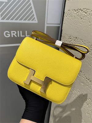 Constance Bag Epsom Leather 18CM Gold/Silver Tone Metal In Jaune Amber Color HS  (With mirror)