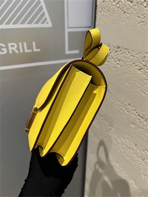 Constance Bag Epsom Leather 18CM Gold/Silver Tone Metal In Jaune Amber Color HS  (With mirror)