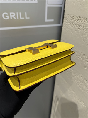 Constance Bag Epsom Leather 18CM Gold/Silver Tone Metal In Jaune Amber Color HS  (With mirror)