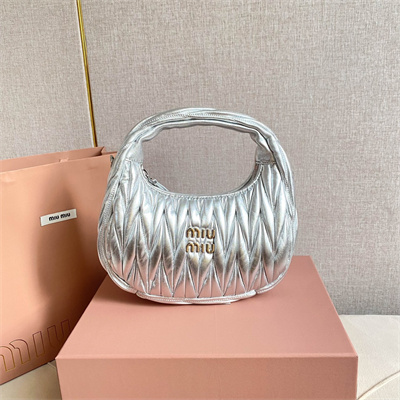 MiuMiu Wander matelassé nappa leather Small hobo bag Silver Color