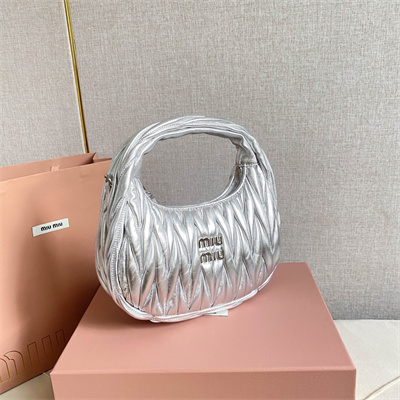 MiuMiu Wander matelassé nappa leather Small hobo bag Silver Color