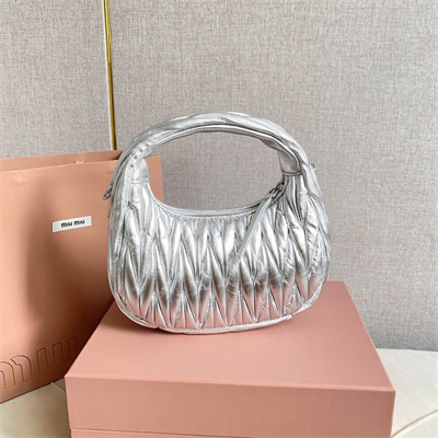 MiuMiu Wander matelassé nappa leather Small hobo bag Silver Color