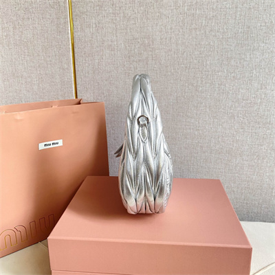 MiuMiu Wander matelassé nappa leather Small hobo bag Silver Color