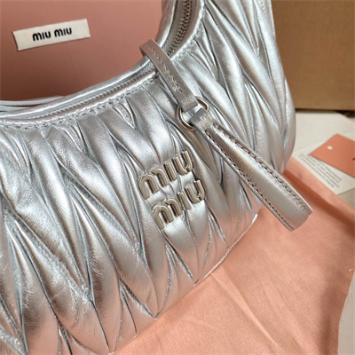 MiuMiu Wander matelassé nappa leather Small hobo bag Silver Color
