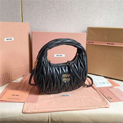 MiuMiu Wander matelassé nappa leather Small hobo bag Black Color