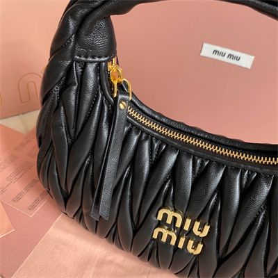MiuMiu Wander matelassé nappa leather Small hobo bag Black Color