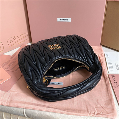 MiuMiu Wander matelassé nappa leather Small hobo bag Black Color