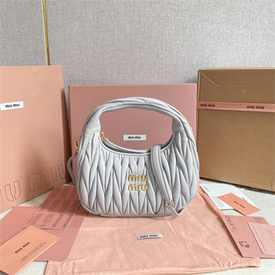 MiuMiu Wander matelassé nappa leather Small hobo bag Pearl Gray Color