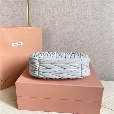 MiuMiu Wander matelassé nappa leather Small hobo bag Pearl Gray Color