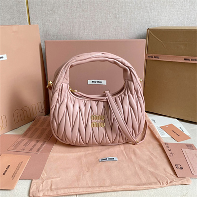 MiuMiu Wander matelassé nappa leather Small hobo bag Powder Pink Color
