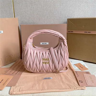 MiuMiu Wander matelassé nappa leather Small hobo bag Alabaster Pink Color