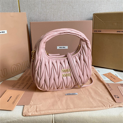 MiuMiu Wander matelassé nappa leather Small hobo bag Alabaster Pink Color