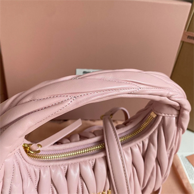 MiuMiu Wander matelassé nappa leather Small hobo bag Alabaster Pink Color