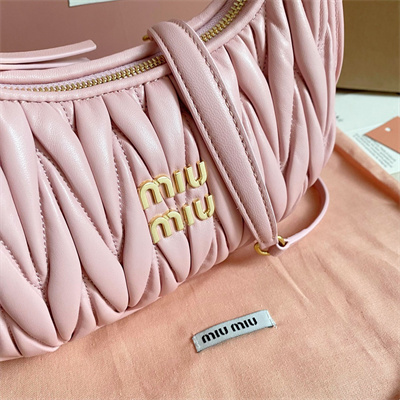 MiuMiu Wander matelassé nappa leather Small hobo bag Alabaster Pink Color