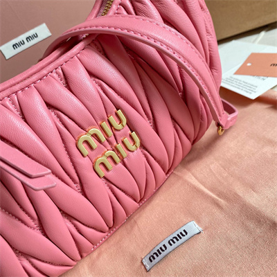 MiuMiu Wander matelassé nappa leather Small hobo bag Begonia Pink Color