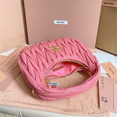MiuMiu Wander matelassé nappa leather Small hobo bag Begonia Pink Color