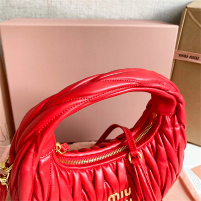 MiuMiu Wander matelassé nappa leather Small hobo bag Red Color