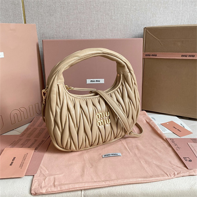 MiuMiu Wander matelassé nappa leather Small hobo bag Sand Color
