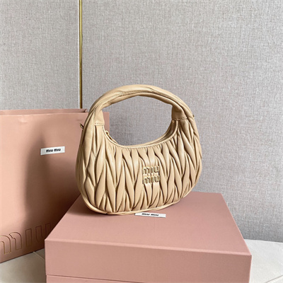 MiuMiu Wander matelassé nappa leather Small hobo bag Sand Color