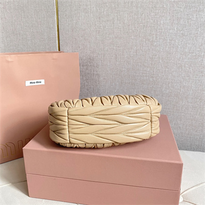 MiuMiu Wander matelassé nappa leather Small hobo bag Sand Color