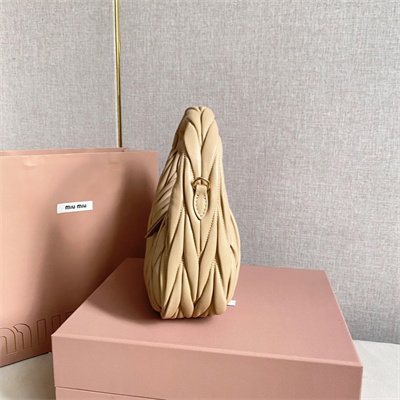 MiuMiu Wander matelassé nappa leather Small hobo bag Sand Color