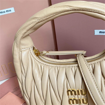 MiuMiu Wander matelassé nappa leather Small hobo bag Sand Color