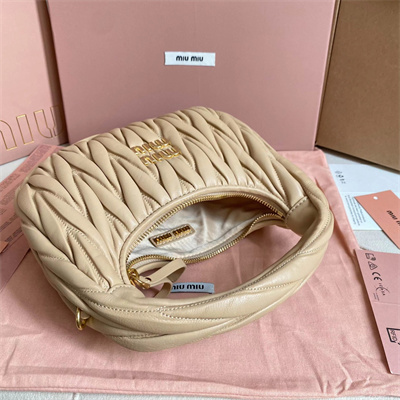 MiuMiu Wander matelassé nappa leather Small hobo bag Sand Color