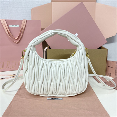 MiuMiu Wander matelassé nappa leather Small hobo bag White Color