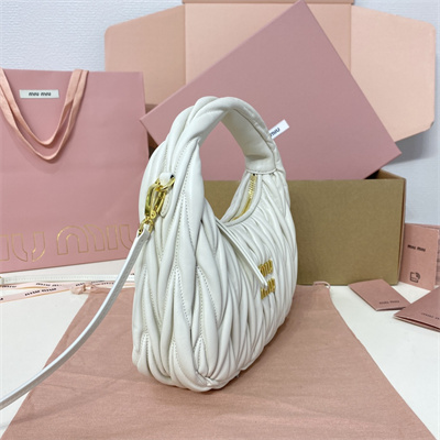 MiuMiu Wander matelassé nappa leather Small hobo bag White Color