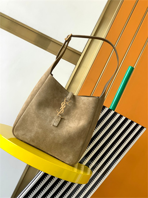 Y.S.L LE 5 A 7 Supple SMALL HOBO BAG In Barley Green Suede Leather