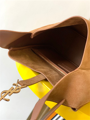 Y.S.L LE 5 A 7 Supple SMALL HOBO BAG In Brown Suede Leather