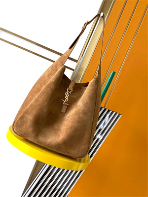 Y.S.L LE 5 A 7 Supple Large HOBO BAG In Brown Suede Leather