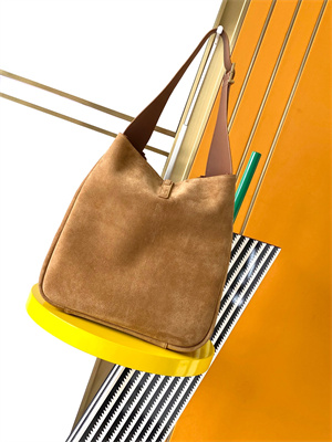 Y.S.L LE 5 A 7 Supple Large HOBO BAG In Brown Suede Leather