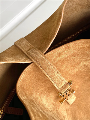 Y.S.L LE 5 A 7 Supple Large HOBO BAG In Brown Suede Leather