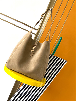 Y.S.L LE 5 A 7 Supple Large HOBO BAG In Barely Green Suede Leather