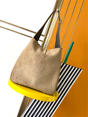 Y.S.L LE 5 A 7 Supple Large HOBO BAG In Barely Green Suede Leather