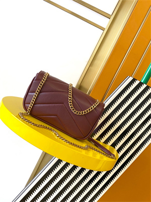 Y.S.L LOULOU Mini in MATELASSÉ lambskin Gold Tone Metal Burgundy