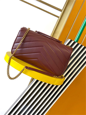 Y.S.L LOULOU Medium in MATELASSÉ lambskin Gold Tone Metal Burgundy