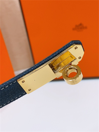 Hermes Kelly Jean Belt 18MM Epsom Leather Gold Tone Hardware Blue