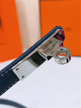 Hermes Kelly Jean Belt 18MM Epsom Leather Silver Tone Hardware Blue