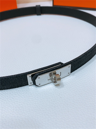 Hermes Kelly Jean Belt 18MM Epsom Leather Silver Tone Hardware Black