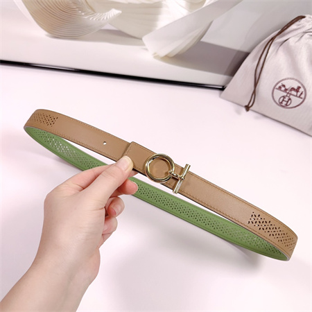 Hermes Reversible Belt 25MM Smooth Calfskin Leather Gold Tone Hardware Brown/Green