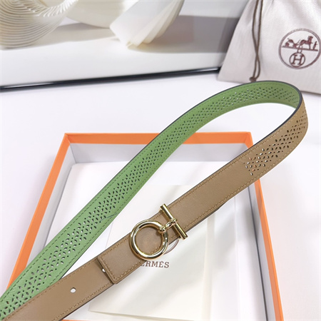 Hermes Reversible Belt 25MM Smooth Calfskin Leather Gold Tone Hardware Brown/Green