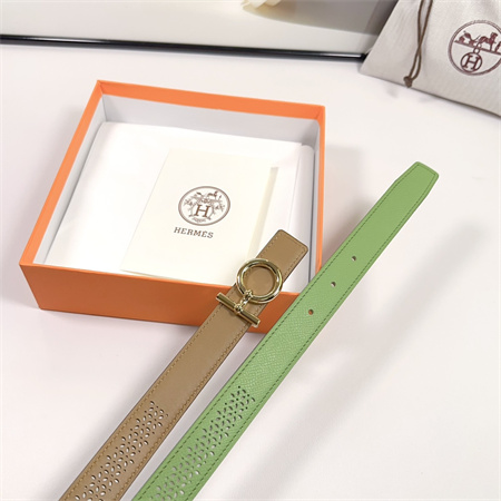 Hermes Reversible Belt 25MM Smooth Calfskin Leather Gold Tone Hardware Brown/Green